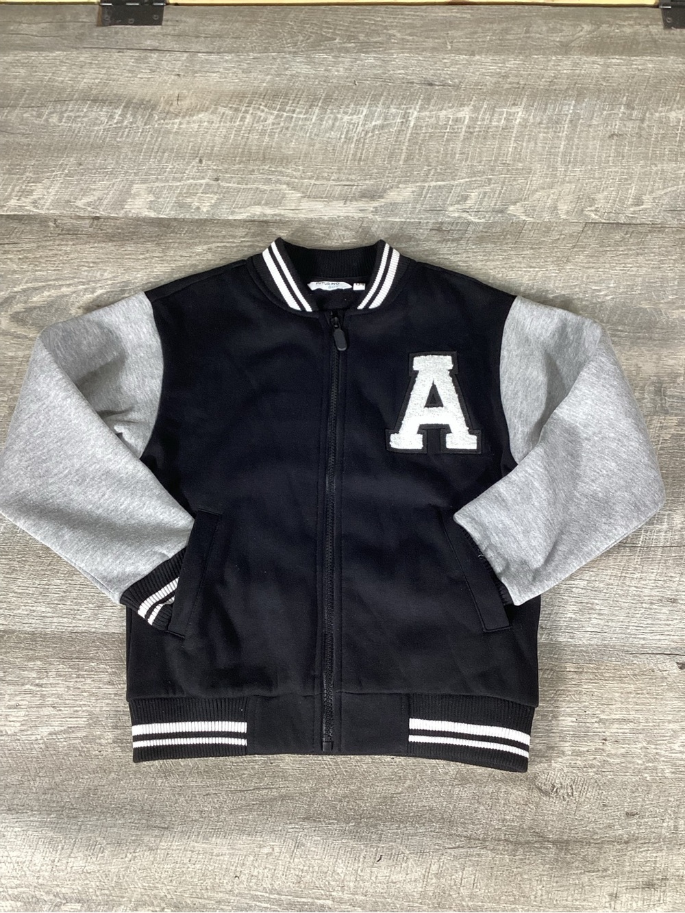 Futurino Boy Varsity Jacket Kids 134 US 8/Small Black Gray Zip Up Letterman Coat